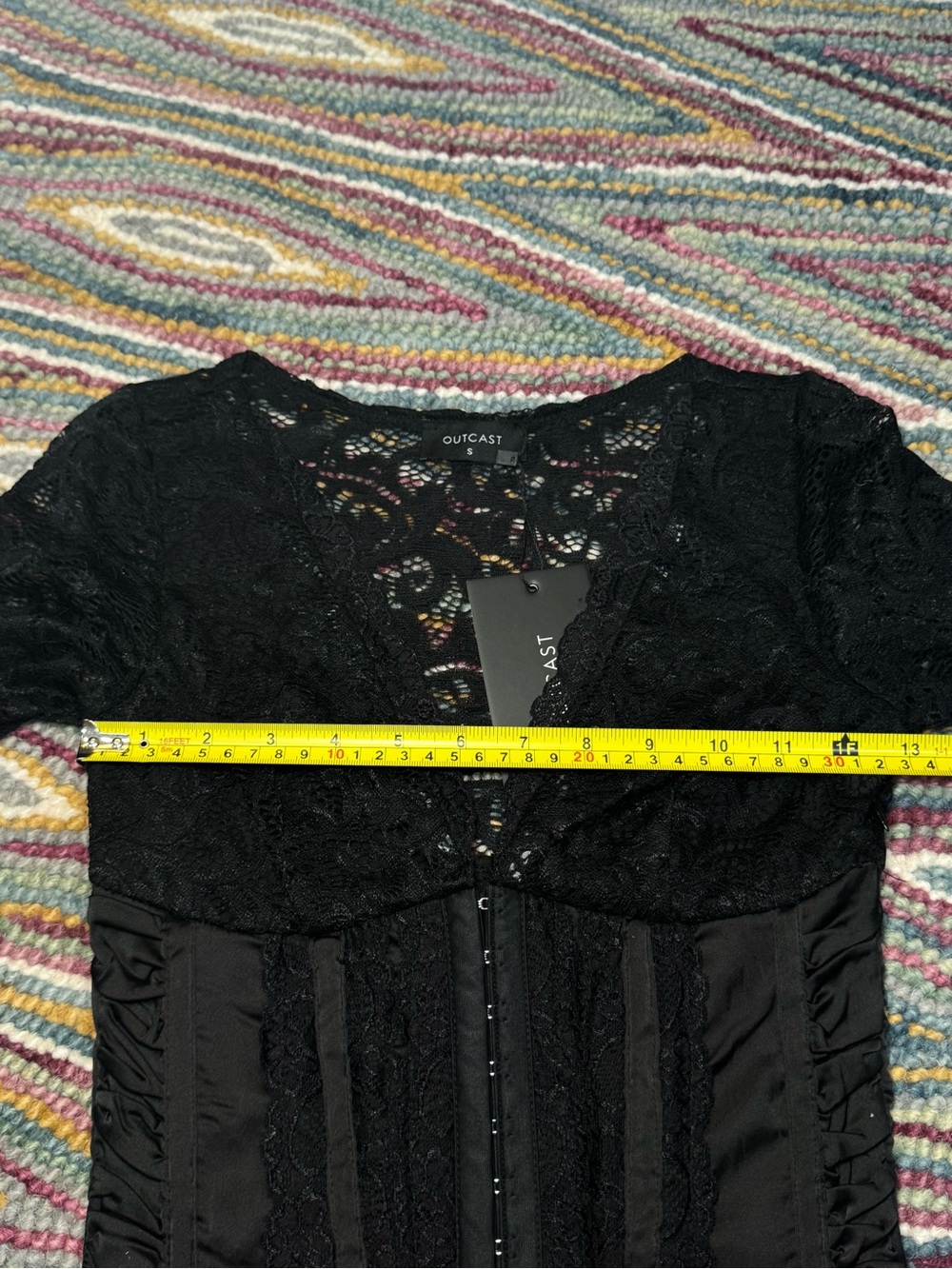 ▪️♟️Outcast Anita Mini Dress Corset Black Lace Long Sleeve Bodycon ♟️▪️ - Picture 14 of 15